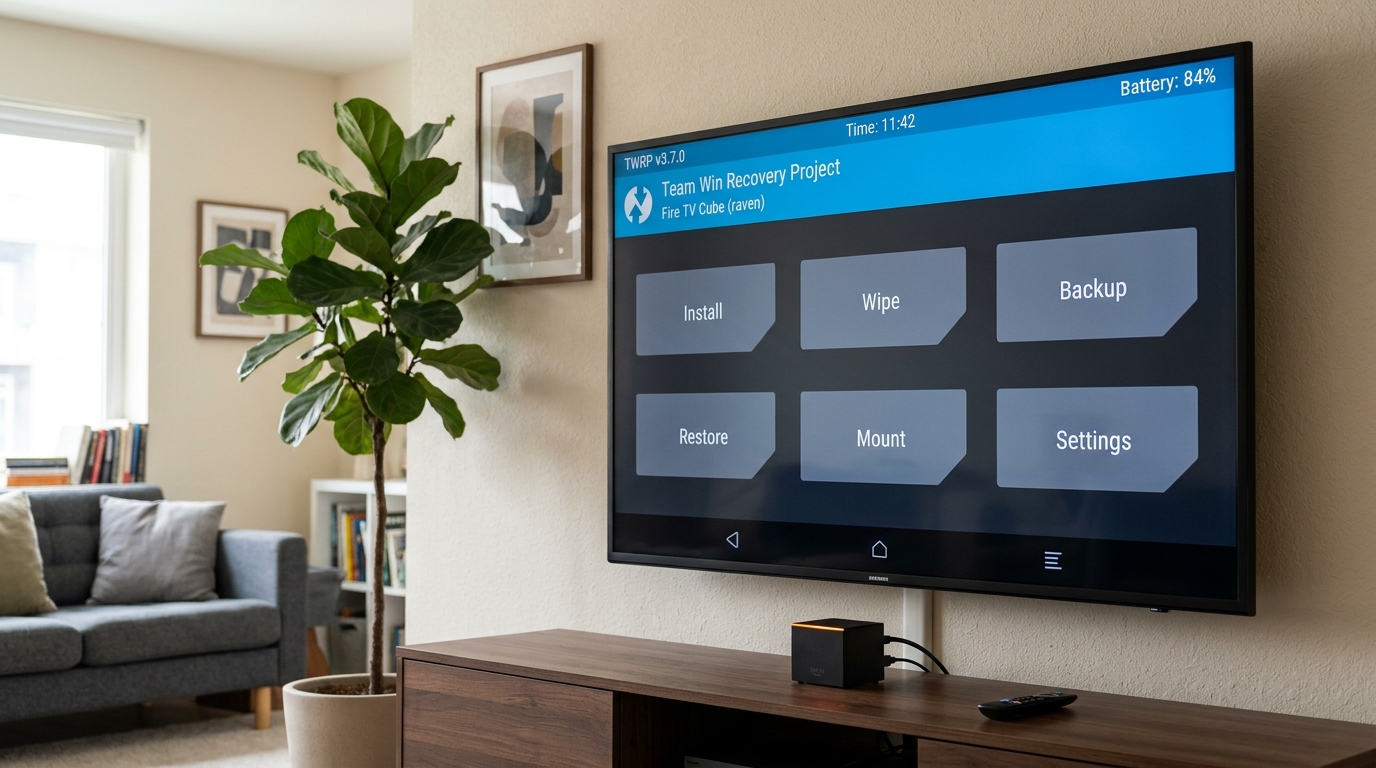 Giao diện TWRP Custom Recovery trên màn hình TV