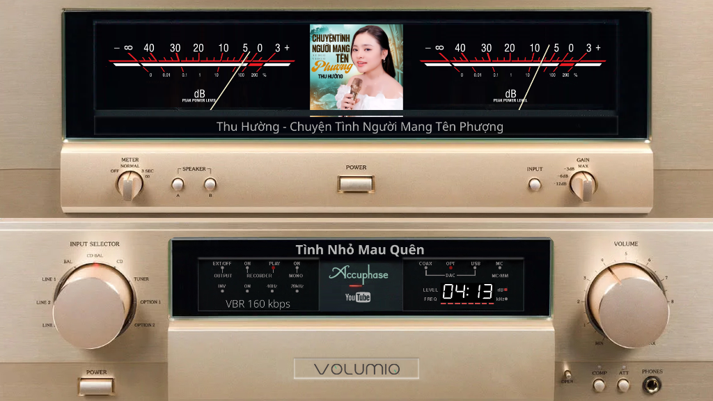 Giao diện Glass Engine phỏng thiết kế Ampli Accuphase cao cấp màu vàng Champagne trên Volumio